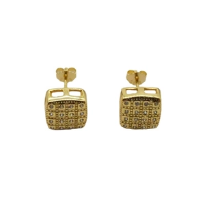 Boucles d'oreilles carrées en argent S925 avec placage doré et pierres en zircone