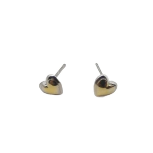 Minimalist S925 sterling silver heart stud earrings with polished finish on white background
