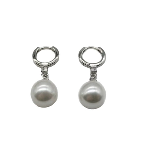 S925 sterling silver drop earrings featuring large gray pearls and zircon insets