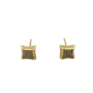 S925 sterling silver square gold studs with micro-pave white cubic zirconia stones