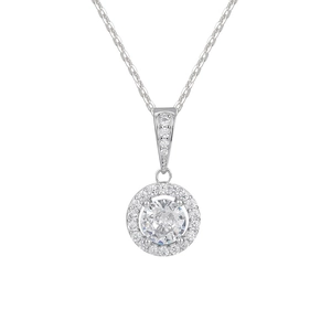 Elegante S925 Silberkette mit rundem Halo-Anhänger und funkelnden Zirkonia-Steinen