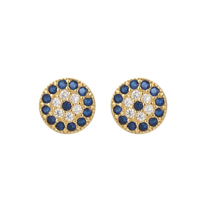 S925 sterling silver evil eye stud earrings with blue and white zircon pavé setting