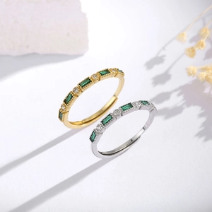 Luxury 925 Sterling Silver Open Ring For Women Green Rectangle Zirconia Inlaid Adjustable Vintage Finger Ring Elegant Jewelry Gift