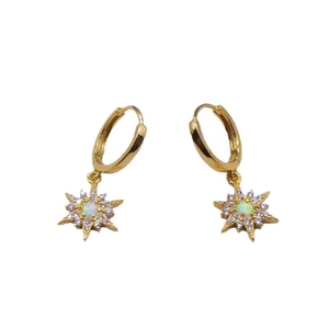 Elegant gold S925 silver star earrings with white opal center and sparkling zircon stones