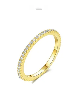 Detailed view of a gold-plated sterling silver eternity ring with sparkling cubic zirconia