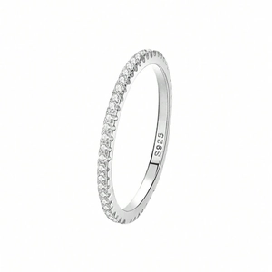 Elegant S925 sterling silver eternity ring with sparkling micro-pave cubic zirconia crystals