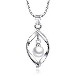 925 Sterling Silver Artificial Pearl Pendant Necklace Elegant Twisted Teardrop Frame Design For Women Stylish Jewelry Gift
