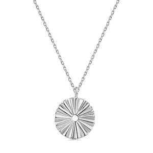S925 Sterling Silver Sunburst Pendant Necklace For Women Radiating Texture Hollow Fan Shaped Charm Minimalist Jewelry Gift