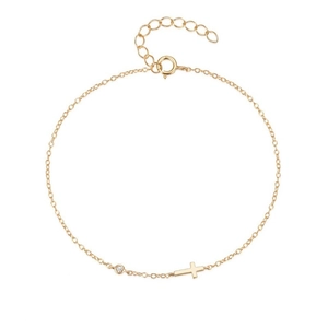 Bracelet Croix en Argent Sterling 925 pour Femme Mini Bracelet à Chaîne Réglable avec Zirconia Unique Incrustée Bijoux