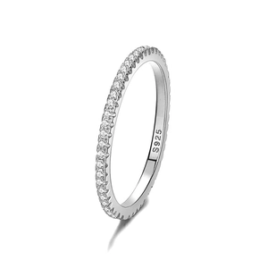 Minimalist S925 sterling silver eternity ring featuring a row of sparkling pavé crystals