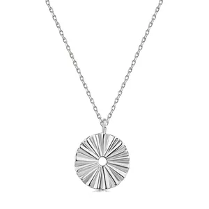 Elegant S925 sterling silver necklace featuring a textured hollow circular pendant