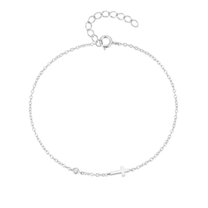 Bracelet minimaliste en argent 925 avec pendentif croix, zircon rond et chaîne d'extension
