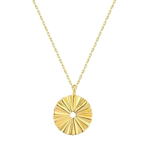 Elegant gold S925 silver necklace with a minimalist hollow sunburst pendant on white background