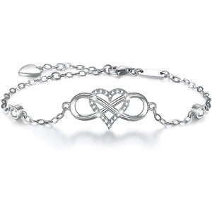 925 Sterling Silver Infinity Heart Bracelet For Women Elegant Zirconia Inlaid Adjustable Chain Bracelet Fashion Jewelry Gift