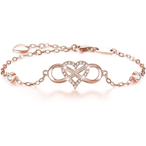 925 silver infinity heart bracelet in rose gold finish with zircon inlay for women