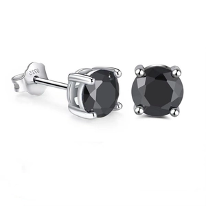 Classic S925 sterling silver four-prong stud earrings with round black cubic zirconia