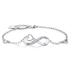 925 Sterling Silver Infinity Heart Bracelet For Women Inlaid Zirconia White Gold Plated Elegant Jewelry Romantic Anniversary Birthday Gift
