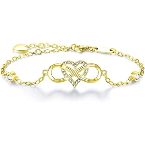 925 silver infinity heart bracelet with gold plating and sparkling zircon stones