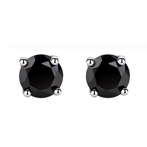 Classic S925 silver four-prong stud earrings featuring faceted black round zirconia