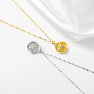 French S925 sterling silver compass star pendant necklace in gold and silver finish