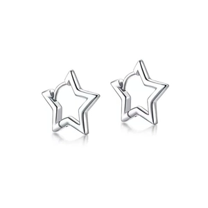 Boucles d'Oreilles Créoles Étoile en Argent Sterling 925 pour Femmes Minimaliste Géométrique Pentagramme Étoile Or Argent Bijoux