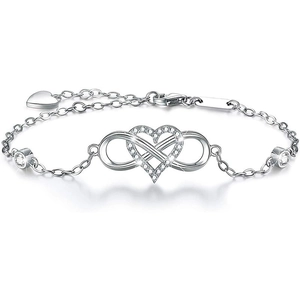925 sterling silver bracelet featuring an infinity symbol intertwined with a paved heart