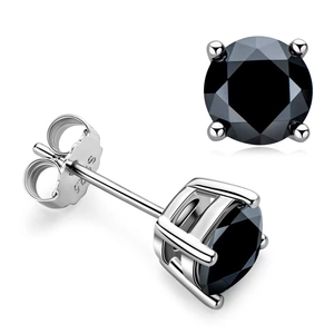 Classic S925 sterling silver four-claw stud earrings with black round zircon stones