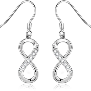 925 Sterling Silver Infinity Drop Earrings White Gold Plated Zirconia Inlaid Fashion Commuter Jewelry For Women Gift