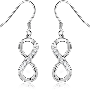 Polished 925 silver infinity drop earrings with sparkling pavé cubic zirconia