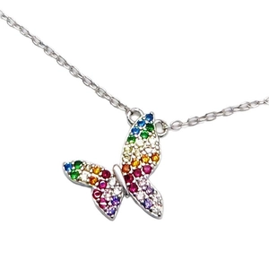 Collier en argent sterling 925 avec pendentif papillon et zircons multicolores sertis
