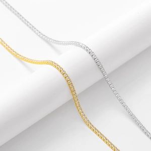 Classic 925 sterling silver tennis chain necklace with 2mm zircon stones in gold and silver