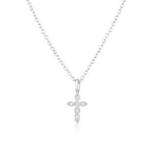 Elegant S925 sterling silver cross pendant necklace with sparkling white zircons