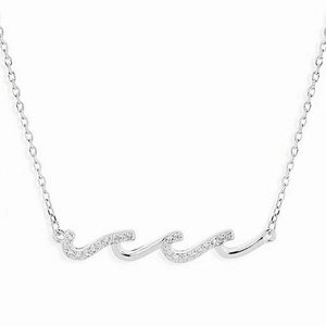 Minimalist s925 sterling silver wave necklace with zircon stones on a fine O-chain link