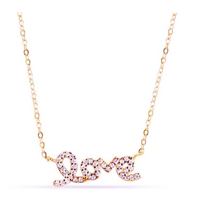 Golden 925 sterling silver necklace featuring a sparkling pavé crystal Love letter pendant