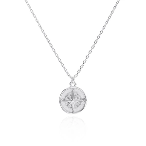 S925 Sterling Silver Compass North Star Pendant Necklace with French punk style chain