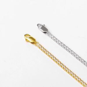 Detailed close-up of 925 sterling silver tennis necklace with lobster clasp and round zircons