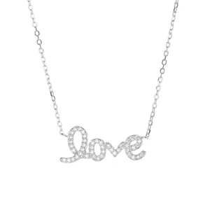 Elegant 925 sterling silver Love pendant necklace with sparkling micro-pave crystals