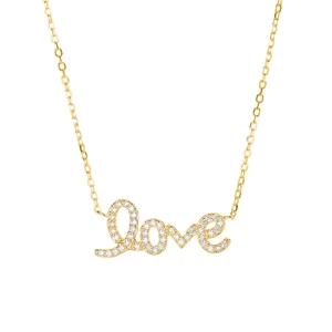 Detailed view of the gold-plated LOVE pendant with sparkling micro-pave crystals