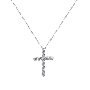 Collier avec pendentif croix en argent sterling 925 et pierres rondes de 1 carat