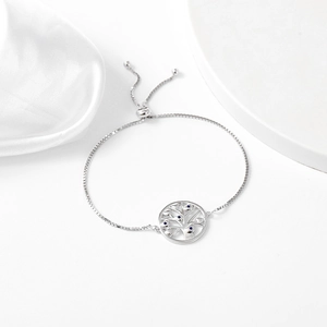 925 silver adjustable tree of life bracelet with blue stones and box chain design