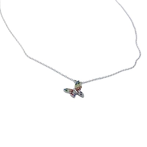 Collier en argent sterling 925 avec pendentif papillon et zircons multicolores
