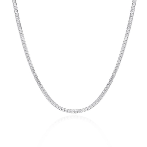 Classic 925 sterling silver tennis necklace with 4-prong square cubic zirconia stones