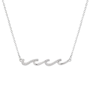 Minimalist S925 sterling silver necklace with wave pendant and sparkling zircons