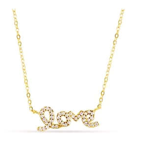 Sweet 925 sterling silver gold necklace featuring a diamond-set love letter pendant