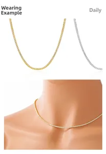 Wearing look of gold and silver 925 sterling silver 4-prong zircon tennis necklaces