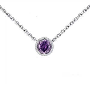 Elegant 925 sterling silver necklace with a round purple zircon pendant on a white background