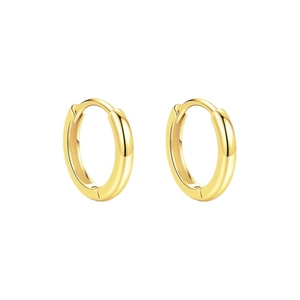 Classic gold polished 925 sterling silver geometric huggie hoop earrings on white background