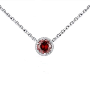 925 Sterling Silver necklace with a round dark red zircon pendant in rope texture frame