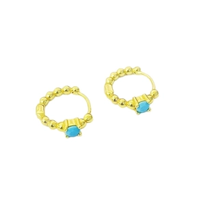 S925 sterling silver beaded hoop earrings with turquoise zircon in vintage gold finish