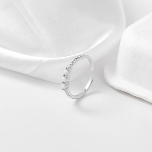Minimalist S925 sterling silver toe ring with three round white opals and zircon accents
